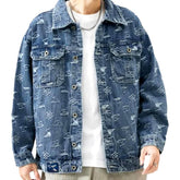Ornament print men jean jacket